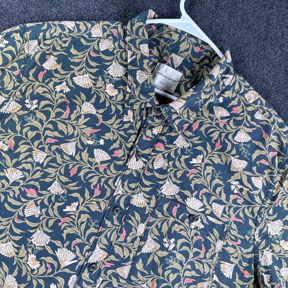 American Eagle Outfitters Other - American Eagle Flex Mens XXL Short Sleeve Button Up Shirt Floral Teal Pink Green